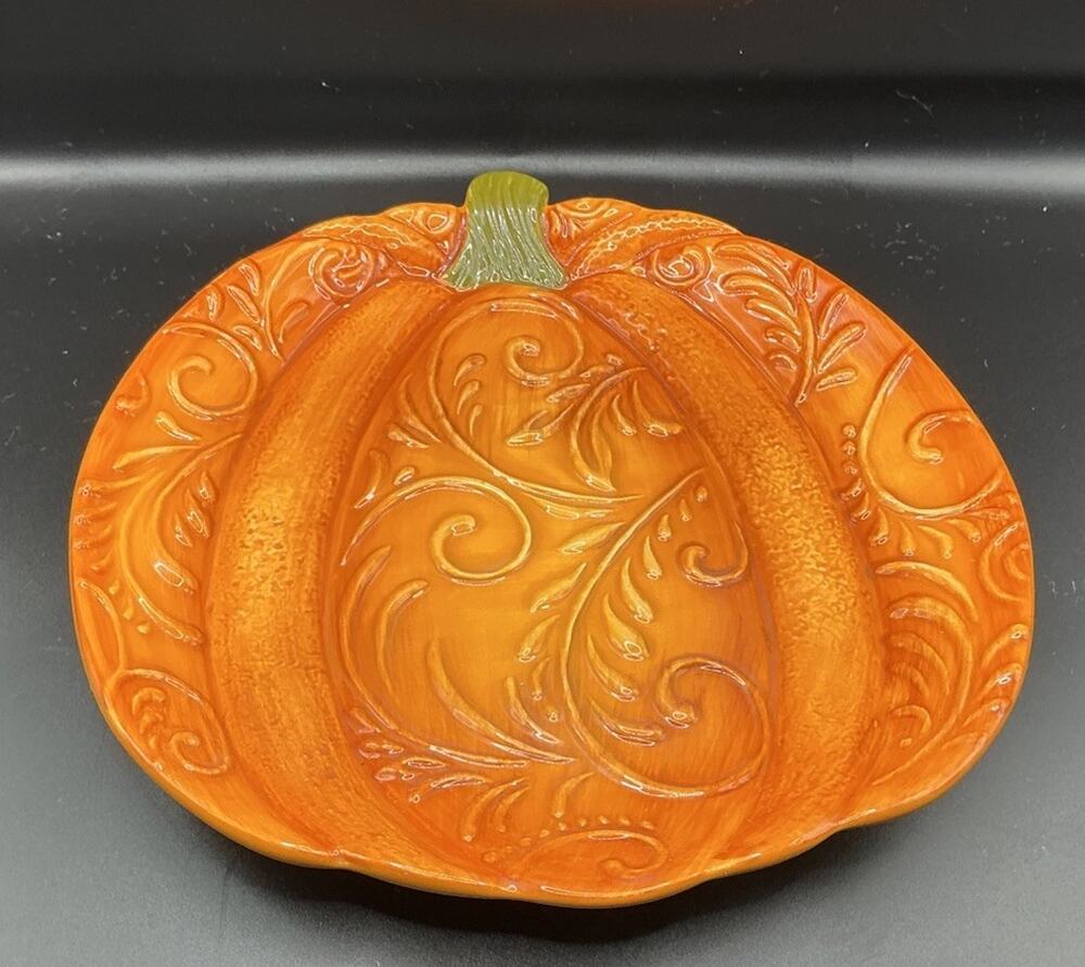 Pier 1 Imports Stoneware Orange Pumpkin Plate Fall Autumn